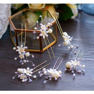 Faux Pearl Floral Bridal Hair Pin Set Gold - One Size