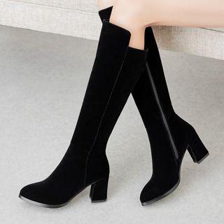 Faux Suede Side-zip Block Heel Knee-high Boots