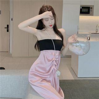 Strapless Shirred Panel Midi Dress