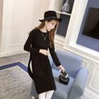 Plain Long Sleeve Side Slit Long T-shirt