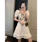Short-sleeve Embroidered A-line Dress / Blouse