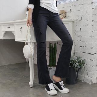 Cutout-detail Fray-trim Boot-cut Jeans