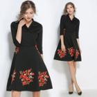 V-neck Embroidery A-line Dress