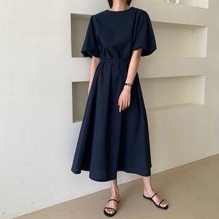 Long Trapeze Dress With Sash