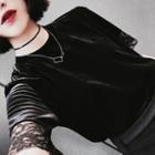 Lace Panel Velvet Short Sleeve T-shirt