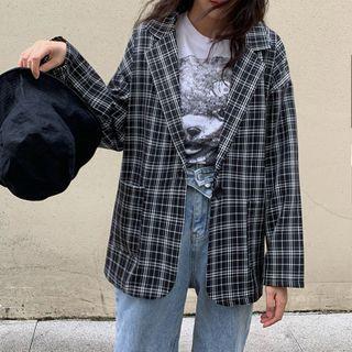 Pocket-detail Plaid Long-sleeve Blazer