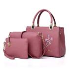 Set Of 3: Faux Leather Embroidered Tote Bag + Crossbody Bag + Clutch