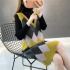 V-neck Color Block Sleeveless Knit Dress
