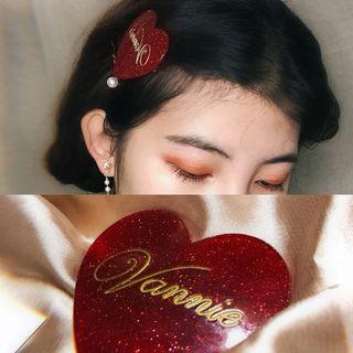 Acetate Lettering Heart Hair Clip 976a - Red - One Size