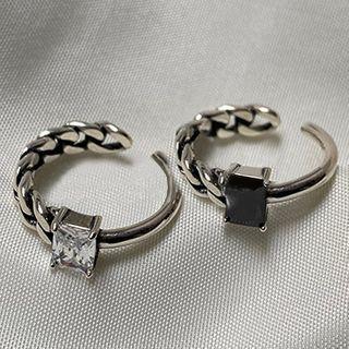 925 Sterling Silver Rhinestone Chained Open Ring
