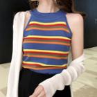 Striped Halter Knit Top Blue - One Size