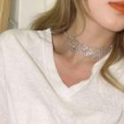 Rhinestone Heart Choker Necklace Silver - One Size
