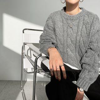 Crewneck Cable-knit Sweater Gray - One Size