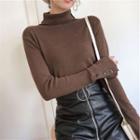 Buttoned-cuff Cowl-neck Plain Top