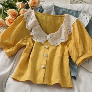 Slim-fit Peter Pan-collar Colorblock Shirt