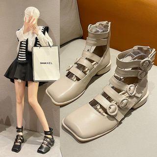 Square-toe Cutout Block Heel Sandals