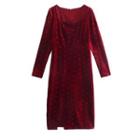 Long-sleeve Dotted Side-slit Sheath Dress