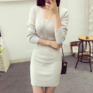 Long-sleeve Glitter Mini Sheath Knit Dress