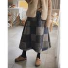 Contrast-panel Checked Midi Flare Skirt Check - One Size