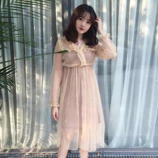 Set: Long Sleeve Mesh Top + Slipdress