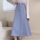 High-waist Plain A-line Draped Midi Skirt
