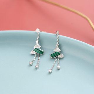 925 Sterling Silver Tree Dangle Earring Stud Earring - 1 Pair - Tree & Star - Silver & Green - One Size