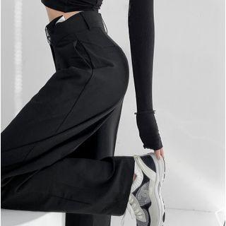 Waistline-details Straight-cut Dress Pants