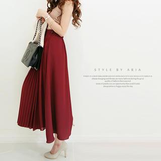 Pleated Maxi Skirt With Cord