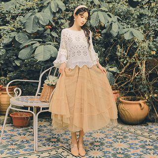 Set: Perforated Sweater + Midi A-line Dress