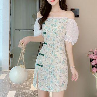 Puff-sleeve Floral Panel Dress
