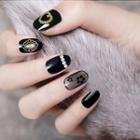 Heart Gemstone Flower Faux Nail Tips Jp952b3 - Gold Bow - Black - One Size