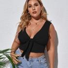 Plus-size Sleeveless Tie-front Crop Top