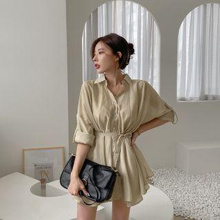 Belted Silky Shirt & Matching Shorts Set