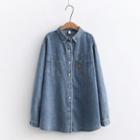 Bear Embroidered Denim Shirt Jacket Denim Blue - One Size