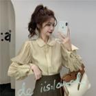 Long-sleeve Cuffed Blouse Almond - One Size