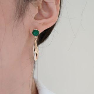 Sterling Silver Cat Eye Stone Drop Earring 1 Pair - Green & Gold - One Size