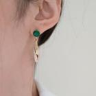 Sterling Silver Cat Eye Stone Drop Earring 1 Pair - Green & Gold - One Size