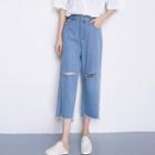 Distressed Wide-leg Capri Jeans