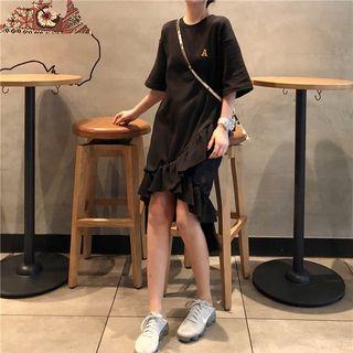 Ruffle Hem Elbow-sleeve T-shirt Dress