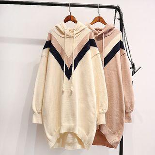 Color Block Hooded Long Sweater