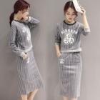 Set: Striped Knit Pullover + Striped Midi Skirt