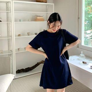 Pleat-side Mini Shift Dress