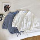 Plain Peter-pan Collar Single-breasted Short-sleeve Blouse