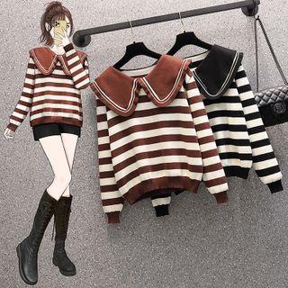 Wide-collar Striped Sweatshirt