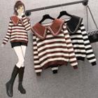 Wide-collar Striped Sweatshirt