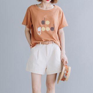 Set: Lettering Short-sleeve T-shirt + Wide-leg Shorts