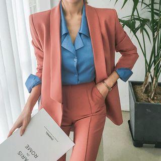 Set: Shawl-collar Jacket + Boot-cut Dress Pants