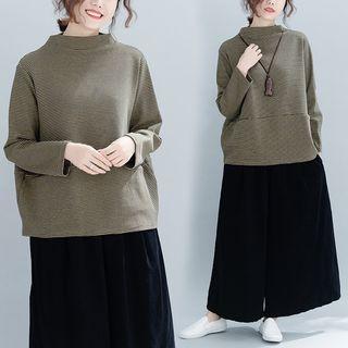 Mock-neck Striped Sweatshirt Stripe - Gray & Yellow - One Size