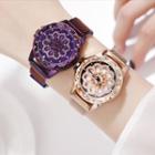 Rotatable Rhinestone Flower Bracelet Watch