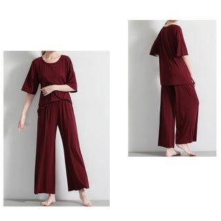 Plain Short-sleeve T-shirt / Wide-leg Lounge Pants / Set